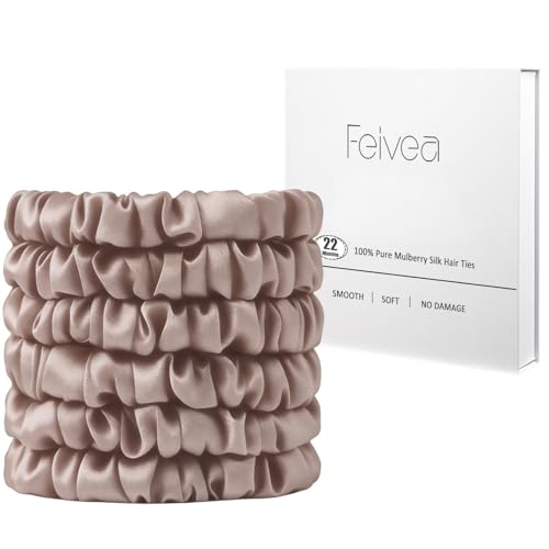 22 Momme 100% Silk Hair Ties, 6PCS No Damage Scrunchies for Women | 100% Pure Mulberry Silk Hair Ties, No Crease No Damage, Soft Gentle for Hair Care, Suitable for Sleeping, Pink - color: Pink*6