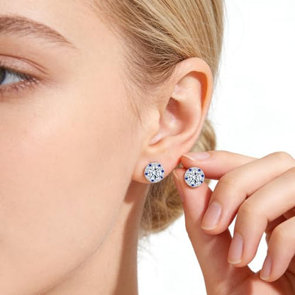 Titanium Stud for Sensitive Ears, Gold Plated Halo Cubic Zirconia Earrings - color: Round White Stud