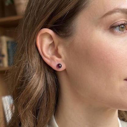 Garnet Earrings, 925 Sterling Silver Stud Earrings Hypoallergenic, January Birthstone Jewelry for Women