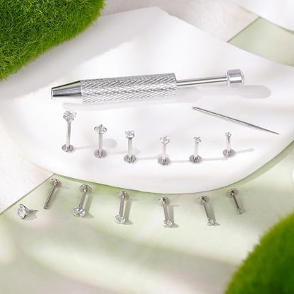 16G 18G 12Pcs Flat Back Stud Earrings 316L Surgical Steel Internally Threaded Stud for Women Tragus Labret Monroe Cartilage Helix Conch Studs Hypoallergenic Nose Stud Piercing Jewelry - color: Silver, size: 16G
