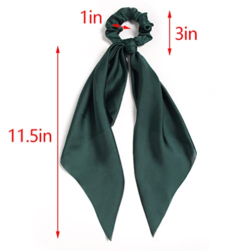 Pack of 2 Knotted Bow Hair Scrunchies Elastic Hair Scarf Black Hair Ties Bands Satin Hair Ribbon Scrunchy Red Ponytail Holder for Women and Girls (Dark green) - color: Dark green