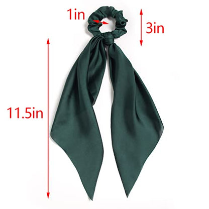 Pack of 2 Knotted Bow Hair Scrunchies Elastic Hair Scarf Black Hair Ties Bands Satin Hair Ribbon Scrunchy Red Ponytail Holder for Women and Girls (Dark green) - color: Dark green