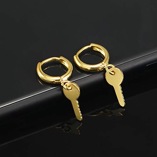 XYJZXY Gold Huggie Small Hoop Earrings with Charm Personalized Snake/Evil Eye/Star/Cross/Lock/Key 18k Gold Plated Crystal Drop Dangle Earrings for Women - style: Key