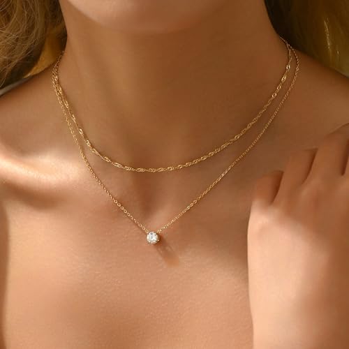 Cubic Zirconia Necklaces for Women 18K Gold Plated Tear drop Necklace Dainty Layered CZ Lariat Diamond Necklace - color: Layered CZ-Gold