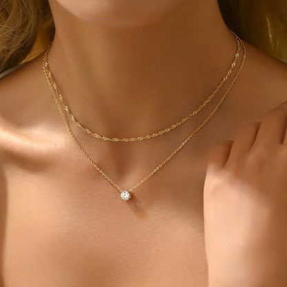 Cubic Zirconia Necklaces for Women 18K Gold Plated Tear drop Necklace Dainty Layered CZ Lariat Diamond Necklace - color: Layered CZ-Gold