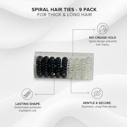 9 Pack Spiral Hair Ties, Telephone Wire Ponytail Holders for Thick Long Hair, Elastic Coils