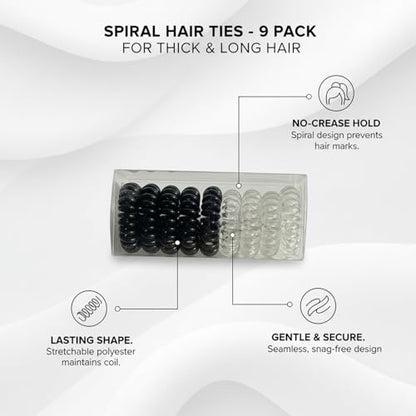 9 Pack Spiral Hair Ties, Telephone Wire Ponytail Holders for Thick Long Hair, Elastic Coils