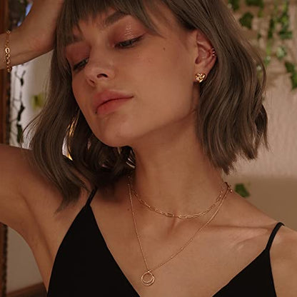 MEVECCO Dainty Pendant Layered Necklaces for Women | 18K Gold Plated Brass, 2-Piece Set With A Choker-Length Upper Layer, Wear Together Or Separately, Refined Everyday Style - style: Layer Double Circle