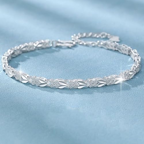 925 Sterling Silver Plated Heart Charm Bracelet for Women - Dainty Chain Love Gift Idea - style: Style12