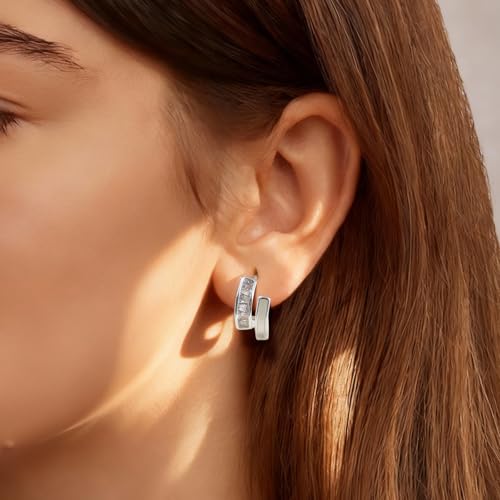 Gold Silver Huggie Hoop Earrings for Women 18K Gold & Sterling Silver Plated Cubic Zirconia Hoop Earrings Double Hoops Earrings Hypoallergenic Non Tarnish Earings Jewelry Gift - color: Gold-C