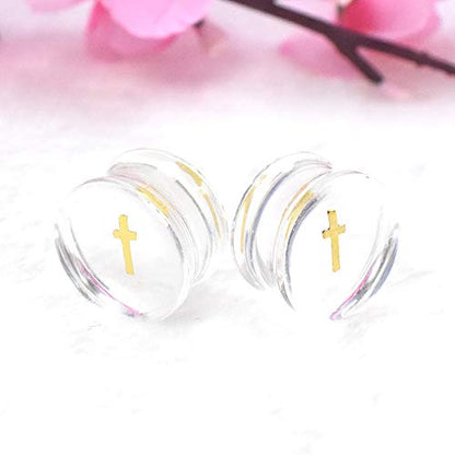 2Pairs Transparent Cross Acrylic Ear Gauges Plugs Double Flared Ear Expander Stretching Kit Ear Piercing Jewelry Size 2g(6mm) to 1''(25mm)