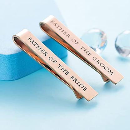 Father of the Bride and Groom Gifts - Wedding Tie Clips for Groomsmen From the Bride - Stainless Steel Tie Bars - color: Set of 2 Rose Gold