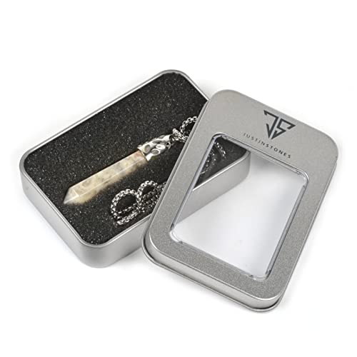 Justinstones Hexagonal Pointed Reiki Chakra Pendant Stainless Steel Chain Necklace 20 Inch Iron Gift Box - color: Crazy Lace Agate