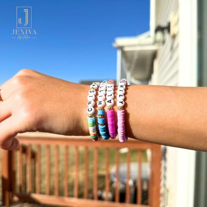 Customized Name Bracelet for Couples, Family, Friends, Personalized Bracelet with Names, Crystal Beads and elastic stretch - style: Heishi