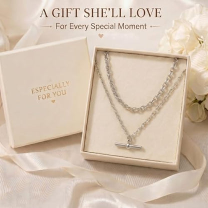 Layered Necklaces for Women Pearl Necklace Stack Gold T Bar Necklace Set Dainty Heart Pendant Jewelry Trendy 2026 Fashion Accessories Gifts - color: B4:2layered-silver