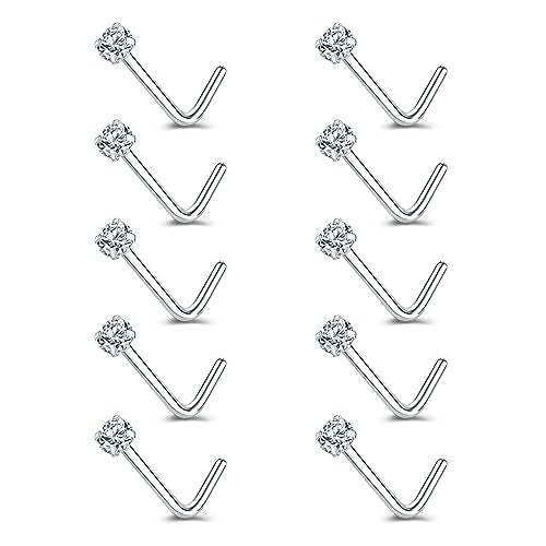 ZS 6-14PCS 20g Tiny Nose Stud Ring Piercing Surgical Steel Nose Bone/L Shaped/Nose Screws Rings Set - color: B:10pcs L Shaped Style(White)