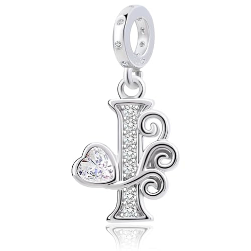 925 Sterling Silver Letter Charms for Pandora Bracelets Silver Letter A Alphabet Charm Initial Dangle Charms Beads Jewelry Gift for Women - style: Dangle Letter Charm I