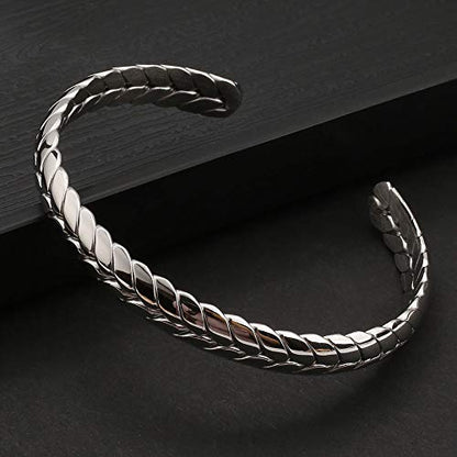 Dorriss Stainless Steel Cuff Bracelet, Wide Open Adjustable Wheat Bracelets, Weave Style Bangle Wrap Jewelry for Women