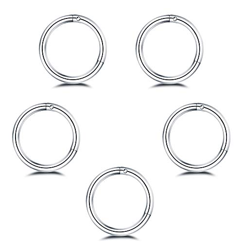 5Pcs Stainless Steel 16G 18G Sleeper Hoop Earrings for Women Men Septum Hinged Clicker Nose Lip Ring Helix Daith Cartilage Tragus Piercings Tiny Small Huggie Hoops Hypoallergenic Sensitive Ears Jewelry - style: 8mm in Silver 16G