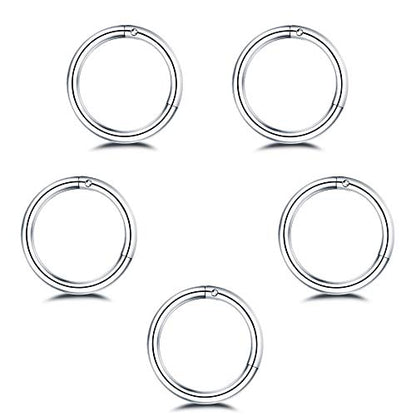 5Pcs Stainless Steel 16G 18G Sleeper Hoop Earrings for Women Men Septum Hinged Clicker Nose Lip Ring Helix Daith Cartilage Tragus Piercings Tiny Small Huggie Hoops Hypoallergenic Sensitive Ears Jewelry - style: 8mm in Silver 16G