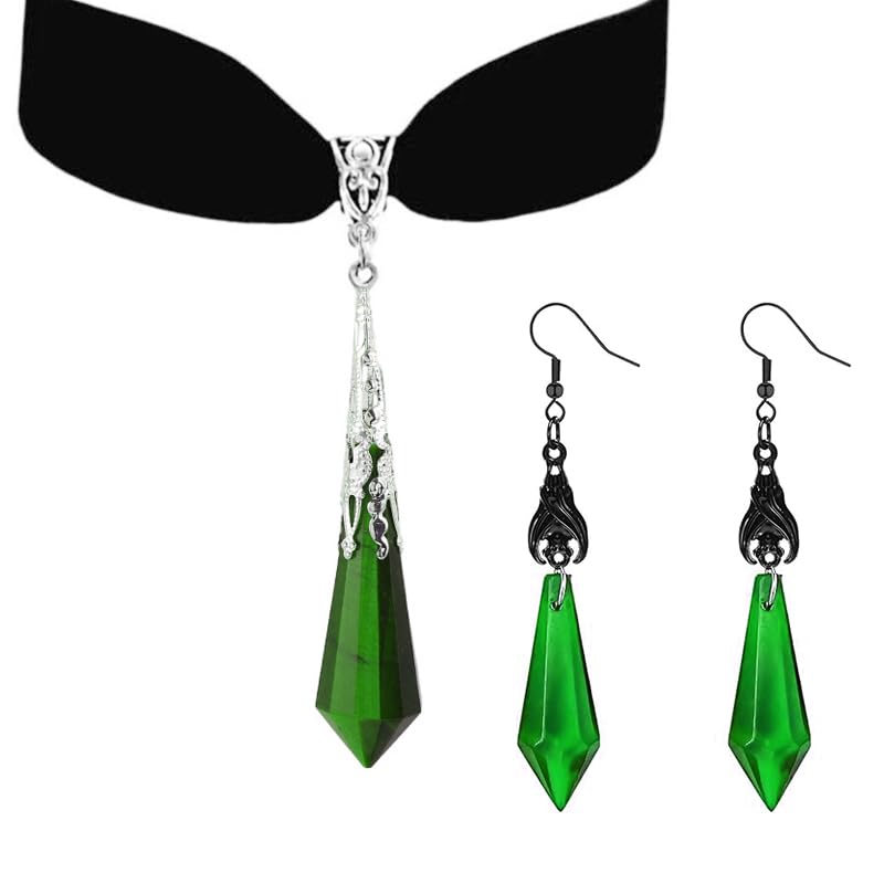 ONLYJUMP Gothic Vampire Bat Earrings Necklace Set for Women Vintage Goth Dark Bat Earrings Blood Pendant Necklaces Mystic Witch Halloween Costume Jewelry Gifts - style: Green\