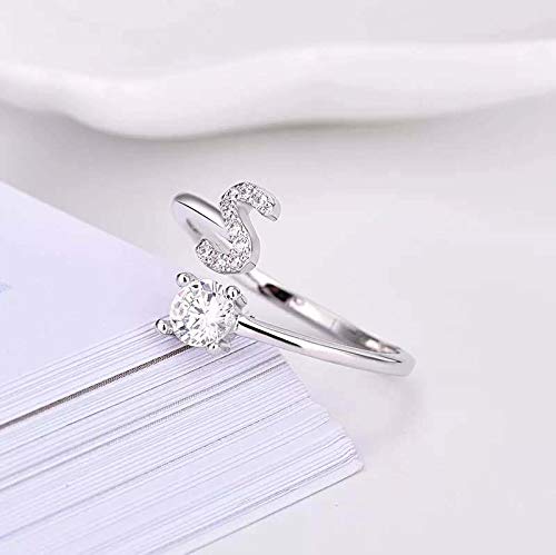 FUTIMELY Initial Letter Ring Alphabet Ring A-Z Silver Crystal Open Adjustable Personalized Initial Ring for Women - style: S