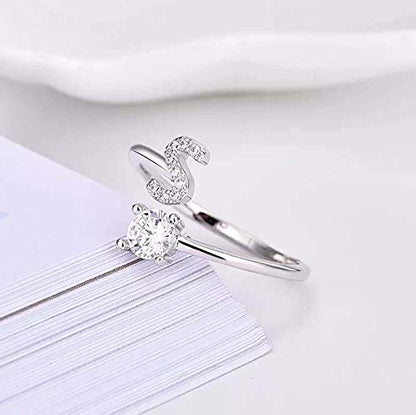 FUTIMELY Initial Letter Ring Alphabet Ring A-Z Silver Crystal Open Adjustable Personalized Initial Ring for Women - style: S