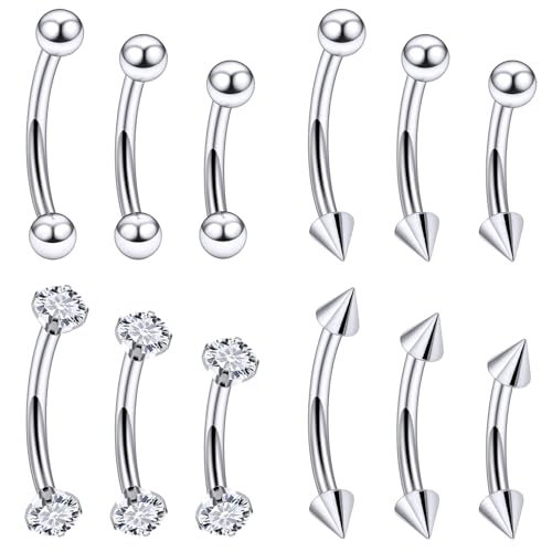 Rook Daith Piercing Jewelry 16G Stainless Surgical Steel Curved Barbell Eyebrow Rings Vertical Labret Lip Piercing Jewelry Rook Daith Earrings for Women Men 6MM 8MM 10MM Hypoallergenic - color: Silver-6MM 8MM 10MM