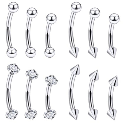 Rook Daith Piercing Jewelry 16G Stainless Surgical Steel Curved Barbell Eyebrow Rings Vertical Labret Lip Piercing Jewelry Rook Daith Earrings for Women Men 6MM 8MM 10MM Hypoallergenic - color: Silver-6MM 8MM 10MM