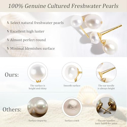 Petite Pearl Drop Earrings for Women - Real Freshwater Cultured Pearls Collection, S925 Sterling Silver Hypoallergenic Posts, 18K Gold Plated Dainty Jewelry - color: White