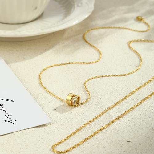 Gold Necklace For Women, Layered 14K Real Gold Plated Necklaces For Women,Dainty Gold Paperclip Chain Tear Circle CZ Pendant Necklace Stack,Trendy Gold Jewelry Set Gifts - style: Layered Twist Rondelle Pendant-Gold