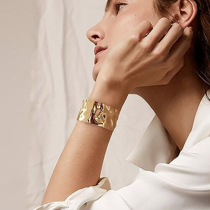 Gold Cuff Bracelet for Women Chunky Multi-layer Cross Wire Open Bracelet Hollow Wide Cuff Bracelets Adjustable Gold Open Cuff Bangle Bracelet - color: Hammered Wide Cuff Bracelet
