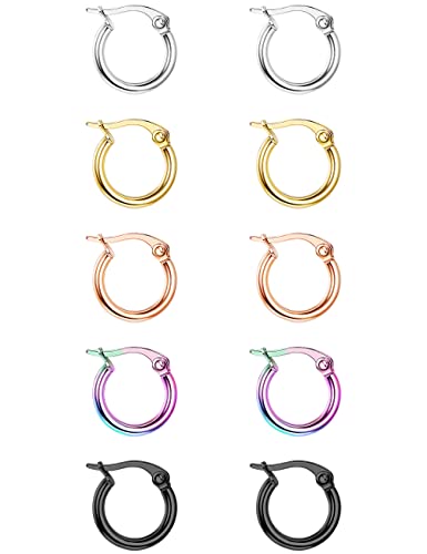 Small Surgical Steel Hoop Earrings for Women Hypoallergenic Colorful Hoops | Stainless Steel Hoop Earrings Silver Gold Black Loop Huggie Earring 5 Colors