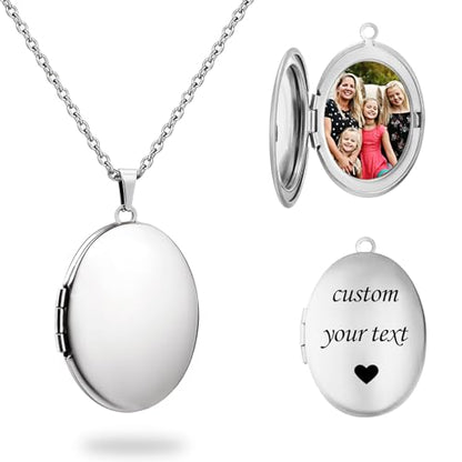 PHOCKSIN Personalized Locket Necklace for Women Photo Necklace with Customized Picture Birth Flower Birthstone Customizable Birthday Gifts - color: #11-Oval Silver