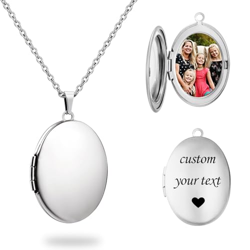 PHOCKSIN Personalized Locket Necklace for Women Photo Necklace with Customized Picture Birth Flower Birthstone Customizable Birthday Gifts - color: #11-Oval Silver