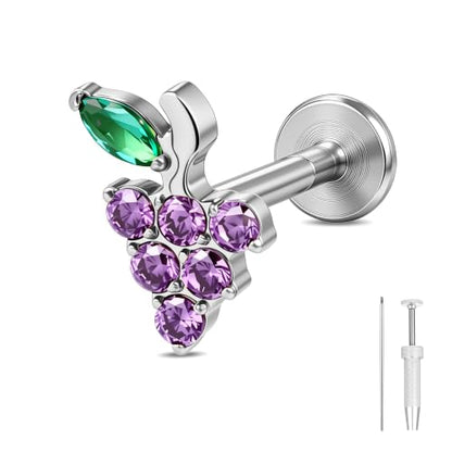 G23 Titanium Gold Filled 16G Cartilage Earring, 6mm 8mm - color: Grape, Silver, size: 8MM