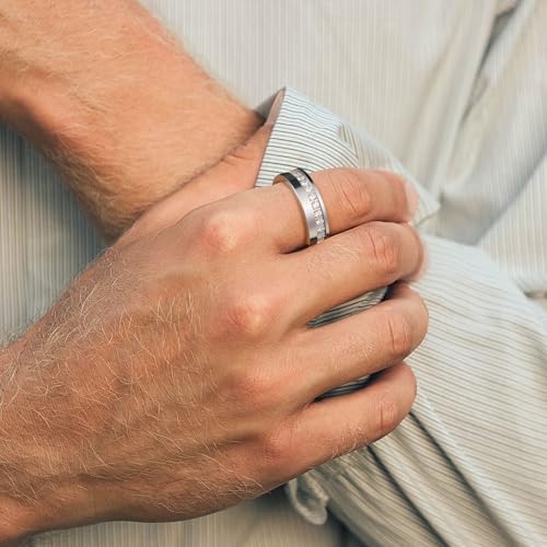 King Will Mens Tungsten Wedding Band with Cubic Zircon Inlay 7mm/8mm Flat Cut Comfort Fit Engagement Rings - color: Silver&White-6mm
