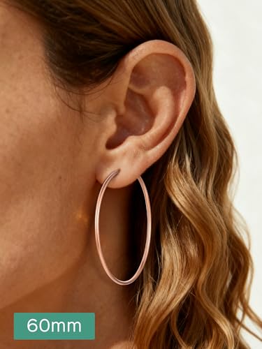 ChicSilver 925 Sterling Silver Hoop Earrings for Women Hypoallergenic, Lightweight Large Gold Plated Silver Hoop Earrings, Endless Hoops Earring 20/30/40/50/60/70MM - color: A. High Polished Rose Gold, size: 60mm