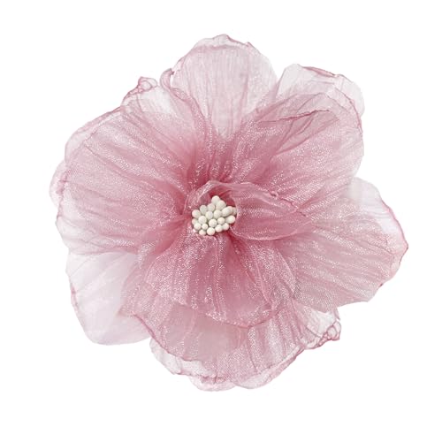 Elegant Organza Flower Brooch Pin for Women Men Delicate Fabric Camellia Floral Lapel Pins Dress Skirt Scarf Hat Clothing Decoration Accessories Holiday Wedding Party Fashion Jewelry 100mm - color: Dusty Pink