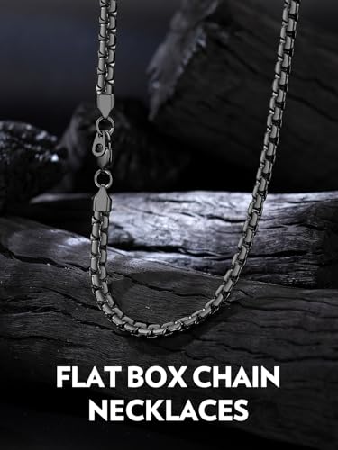Bandmax Solid Stainless Steel Flat Box Link Chains 2MM/4MM/6MM/8MM Silver/Gold/Black Rolo Cable Chain Necklaces for Men Women 14"-30" Length, Gift Packed - color: 08 6MM-Black Plated