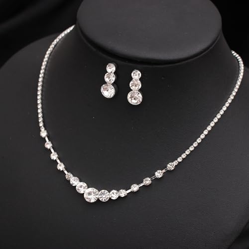 Silver Plated Elegant Necklace Earrings Bride Bridesmaid Jewelry Sets for Wedding Prom Crystal Jewelry Set for Women Costume Accessories - color: 010-Silver Plated