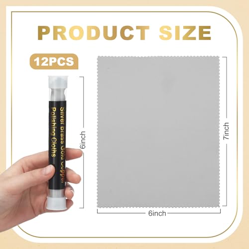 12 Pcs Jewelry Cleanning Cloth with Tube 7 x 6 Inch Silver Polishing Cloth Brass Cleaner for Sterling Silver Brass Gold Copper, Individually Wrapped(Gray) - color: Gray