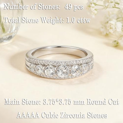 Newshe Jewellery Moissanite Wedding Bands for Women Eternity Ring 925 Sterling Silver Engagement Anniversary Stacking Size - color: Cubic Zirconia-Silver