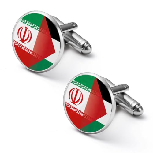Iran Palestine Flag Men's Cufflinks Tuxedo Shirt Cuff Links Jewelry | Funny Stainless Steel Cufflinks for Men for Business Wedding Accessories - size: 2.0cm