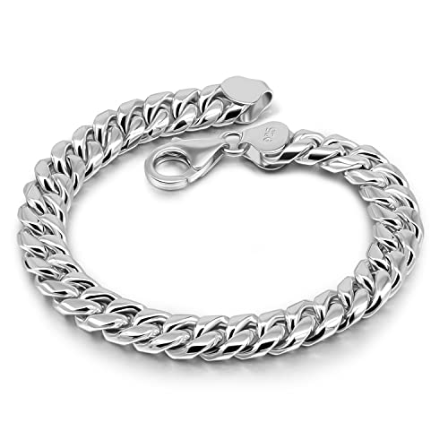 H&Beautimer 925 Sterling Silver Italian Handmade - 0.25-0.5'' Classic Miami Cuban Chain Bracelet For Men - Party Fine Jewelry Original Silver Bracelet 7-10'' Length - color: Convex Style 8MM, size: 7.5 Inches