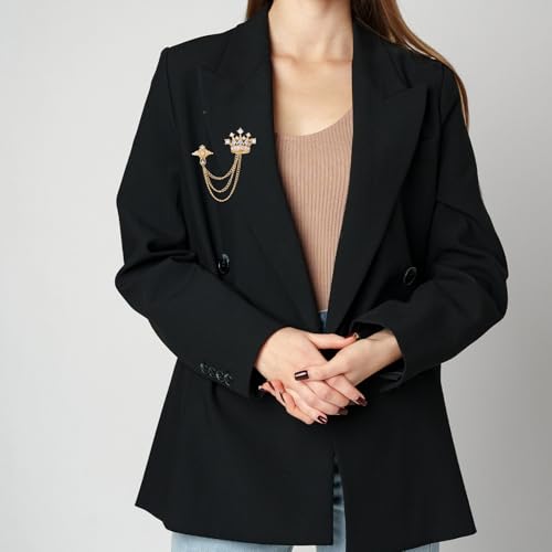 Yuanchu 6 PCS Brooch Pin, Crystal Crown Brooches Pins | Brooch Pin with Chain Tassel Rose Lapel Pins Suit Tuxedo Brooches for Men