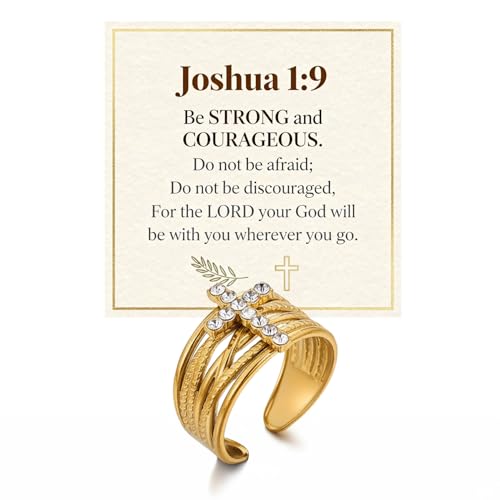 Cross Rings For Women, Faith Christian Blessed Hope Love Encouragement Pray Ring Adjustable Open Wrap Thumb Cross Inspirational Ring Dainty 14k gold Jewelry Easter Gift Non Tarnish - color: Gold 2