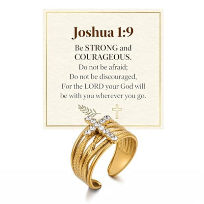 Cross Rings For Women, Faith Christian Blessed Hope Love Encouragement Pray Ring Adjustable Open Wrap Thumb Cross Inspirational Ring Dainty 14k gold Jewelry Easter Gift Non Tarnish - color: Gold 2
