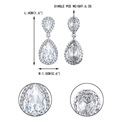 EVER FAITH Women's Austrian Crystal Wedding Tear Drop Dangle Earrings | Bridal Prom Jewelry for Bride Bridesmaid - color: Clear Silver-Plated-Base