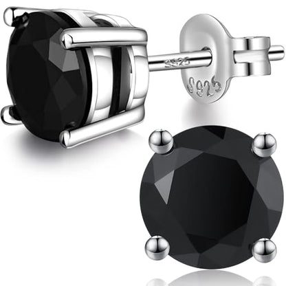 Sparkling 925 Sterling Silver Round Cut 5A+ Cubic Zirconia CZ Stud Earrings Hypoallergenic Earrings for Women/Men 4MM-8MM - color: B: Black, size: 8mm